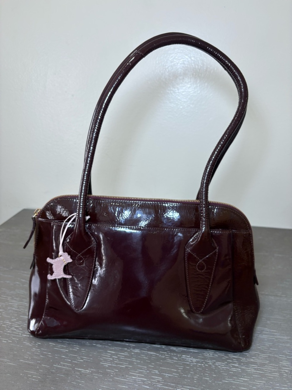RADLEY LONDON Patent Shoulder Bag in Deep Brown